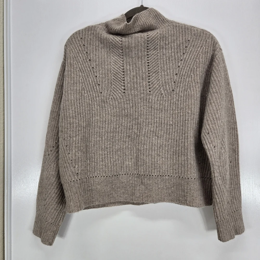 AQUA  100% cashmere‎ Novelty Stitch Mock Neck Pull Over Sweater XS Soft Beige